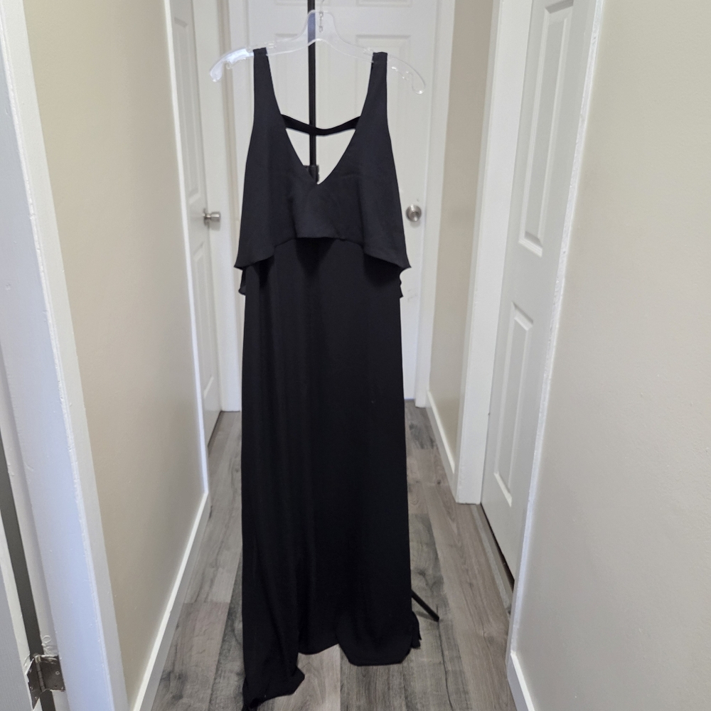 RW&CO Black Sleeveless Maxi Dress | Layered Ruffle Bodice Flowy Elegant Cocktail - Picture 2 of 8